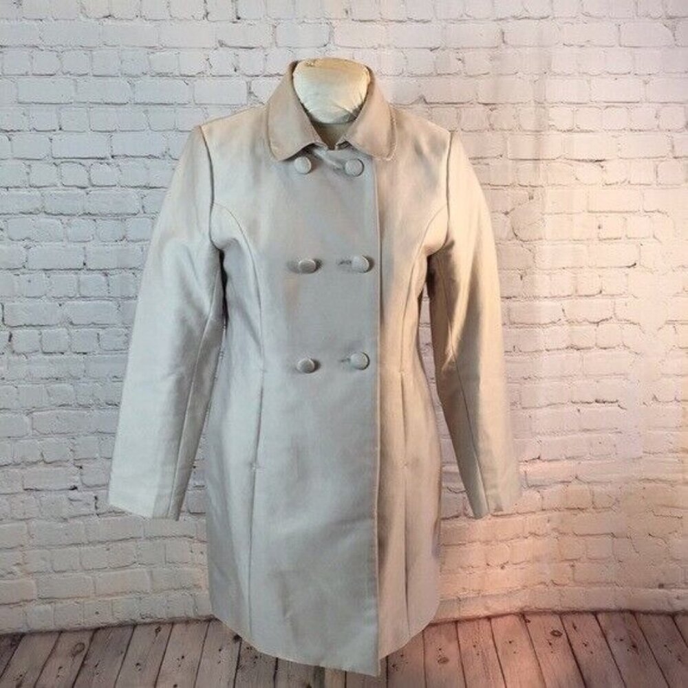 H & M Coat Tan Beige Jacket Double Breasted Button on Back Size 12